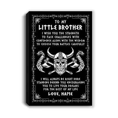 Personalized Little Brother Viking Canvas I Wish You The Strength Scandinavian Norse Runes Viking For Men Brother Birthday Gifts Custom Wall Art Print Framed Canvas | siriusteestore