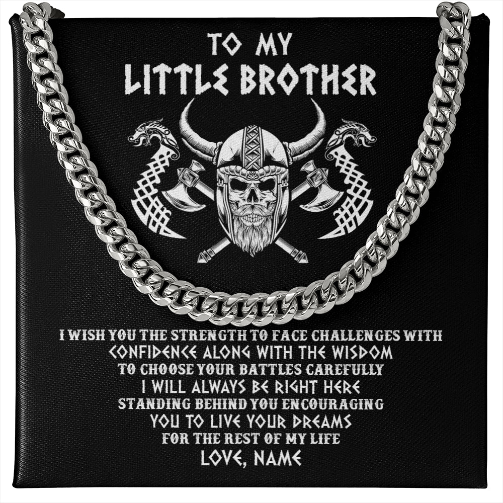 Cuban Link Chain Necklace Stainless Steel | 1 | Personalized Little Brother Viking Necklace I Wish You The Strength Scandinavian Norse Runes Viking For Men Brother Birthday Customized Gift Box Message Card | siriusteestore
