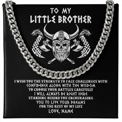 Cuban Link Chain Necklace Stainless Steel | 1 | Personalized Little Brother Viking Necklace I Wish You The Strength Scandinavian Norse Runes Viking For Men Brother Birthday Customized Gift Box Message Card | siriusteestore
