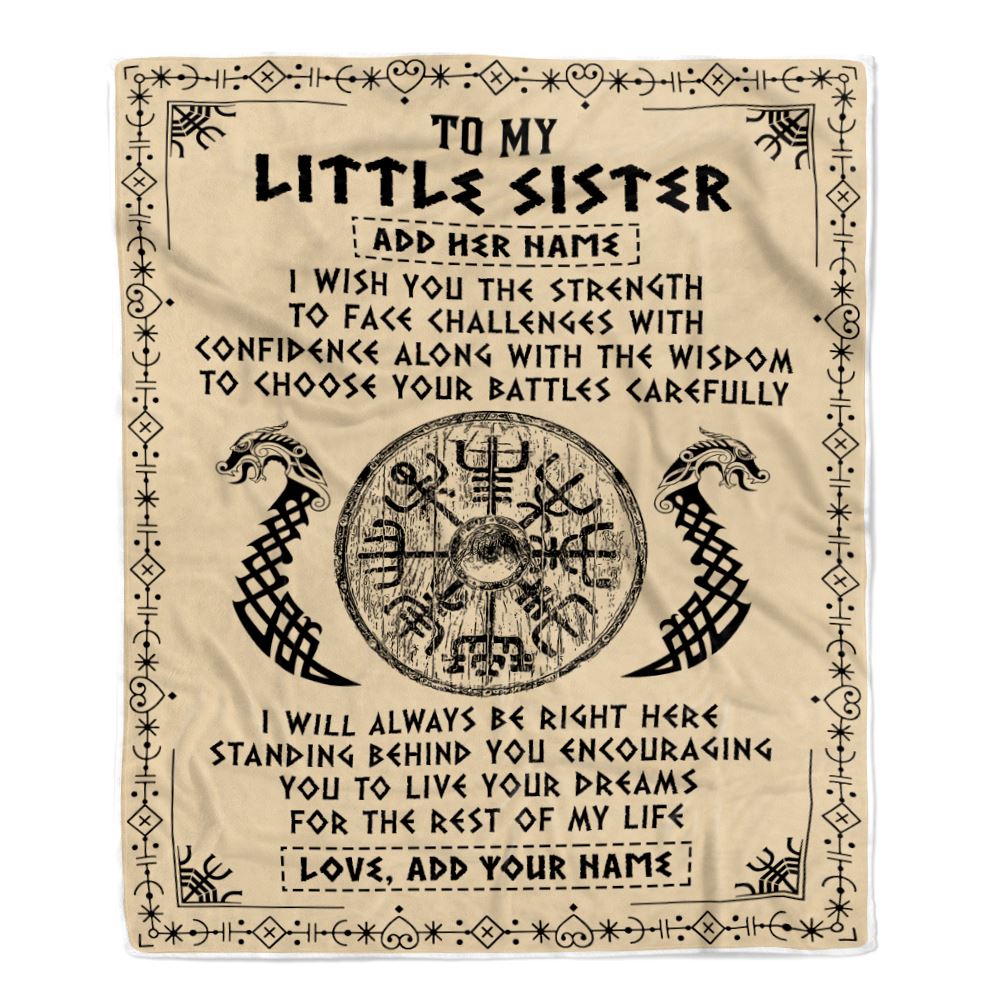 Personalized Little Sister Viking Blanket I Wish You The Strength Scandinavian Norse Runes Viking For Women Sister Birthday Gifts Customized Fleece Blanket | siriusteestore