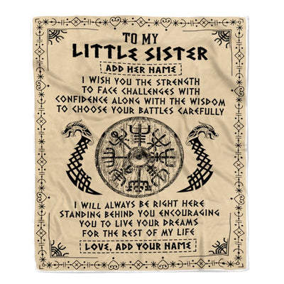 Personalized Little Sister Viking Blanket I Wish You The Strength Scandinavian Norse Runes Viking For Women Sister Birthday Gifts Customized Fleece Blanket | siriusteestore