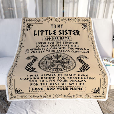 Personalized Little Sister Viking Blanket I Wish You The Strength Scandinavian Norse Runes Viking For Women Sister Birthday Gifts Customized Fleece Blanket | siriusteestore