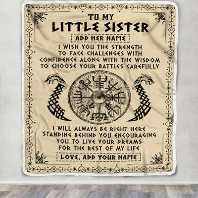 Personalized Little Sister Viking Blanket I Wish You The Strength Scandinavian Norse Runes Viking For Women Sister Birthday Gifts Customized Fleece Blanket | siriusteestore
