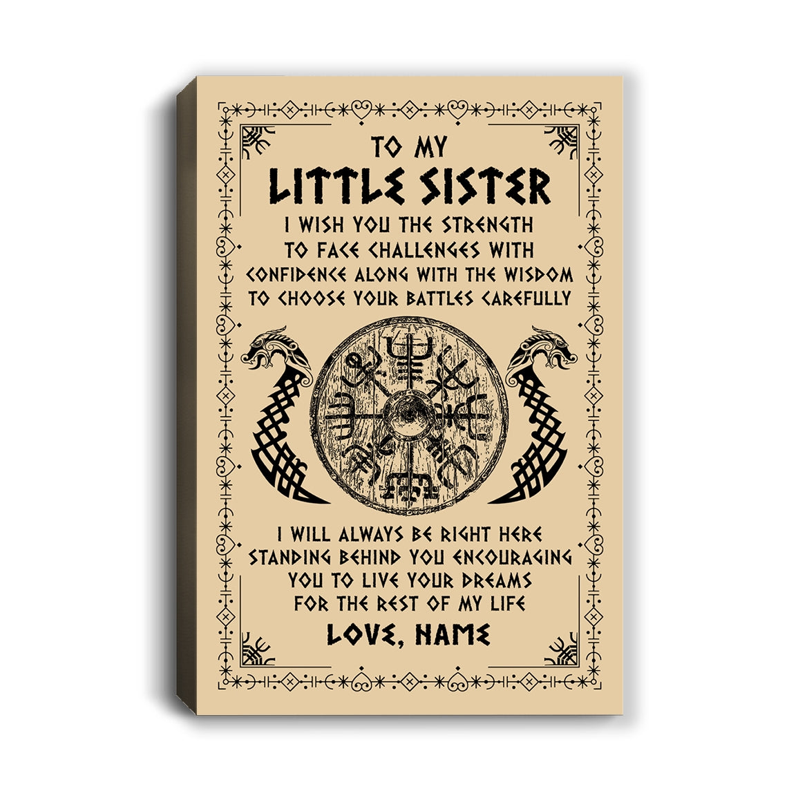 Personalized Little Sister Viking Canvas I Wish You The Strength Scandinavian Norse Runes Viking For Women Sister Birthday Gifts Custom Wall Art Print Framed Canvas | siriusteestore