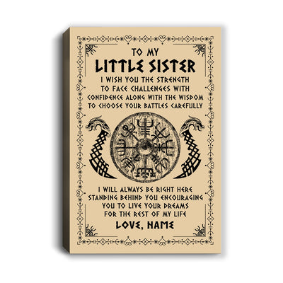 Personalized Little Sister Viking Canvas I Wish You The Strength Scandinavian Norse Runes Viking For Women Sister Birthday Gifts Custom Wall Art Print Framed Canvas | siriusteestore