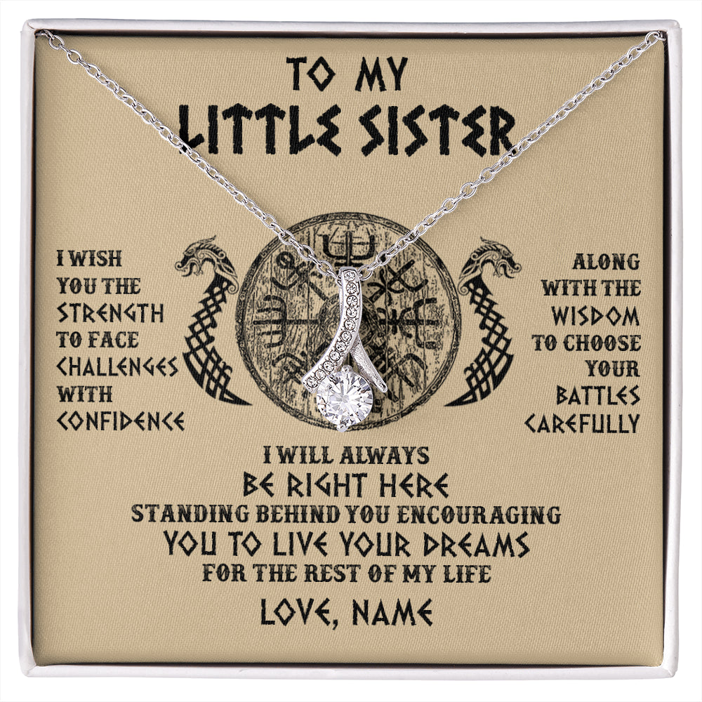 Alluring Beauty Necklace 14K White Gold Finish | 1 | Personalized Little Sister Viking Necklace I Wish You The Strength Scandinavian Norse Runes Viking For Women Sister Birthday Customized Gift Box Message Card | siriusteestore