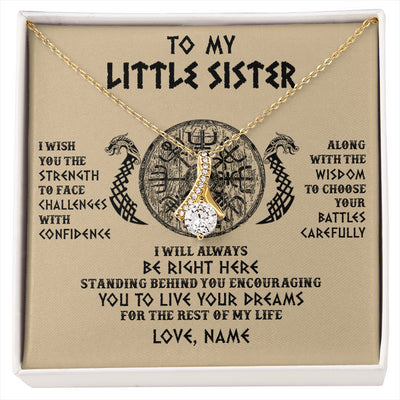 Alluring Beauty Necklace 18K Yellow Gold Finish | 1 | Personalized Little Sister Viking Necklace I Wish You The Strength Scandinavian Norse Runes Viking For Women Sister Birthday Customized Gift Box Message Card | siriusteestore