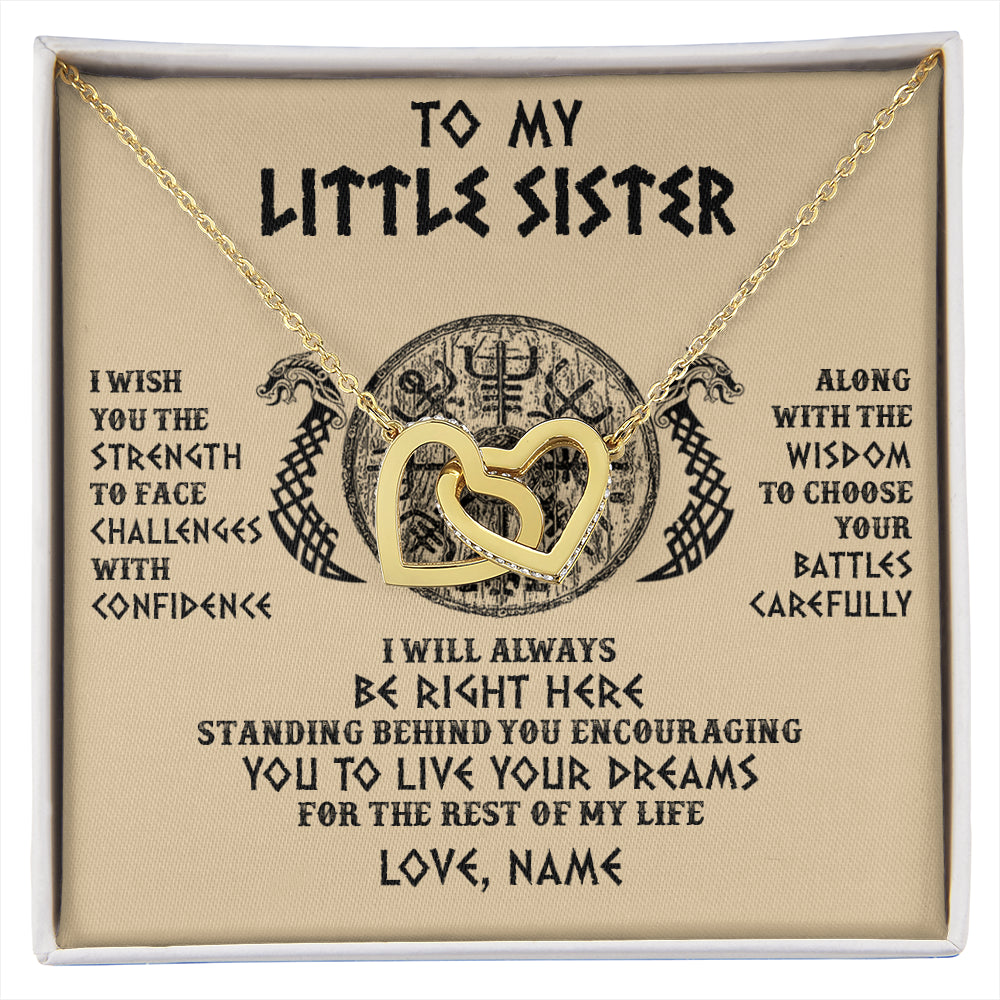 Interlocking Hearts Necklace 18K Yellow Gold Finish | 1 | Personalized Little Sister Viking Necklace I Wish You The Strength Scandinavian Norse Runes Viking For Women Sister Birthday Customized Gift Box Message Card | siriusteestore