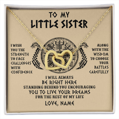 Interlocking Hearts Necklace 18K Yellow Gold Finish | 1 | Personalized Little Sister Viking Necklace I Wish You The Strength Scandinavian Norse Runes Viking For Women Sister Birthday Customized Gift Box Message Card | siriusteestore