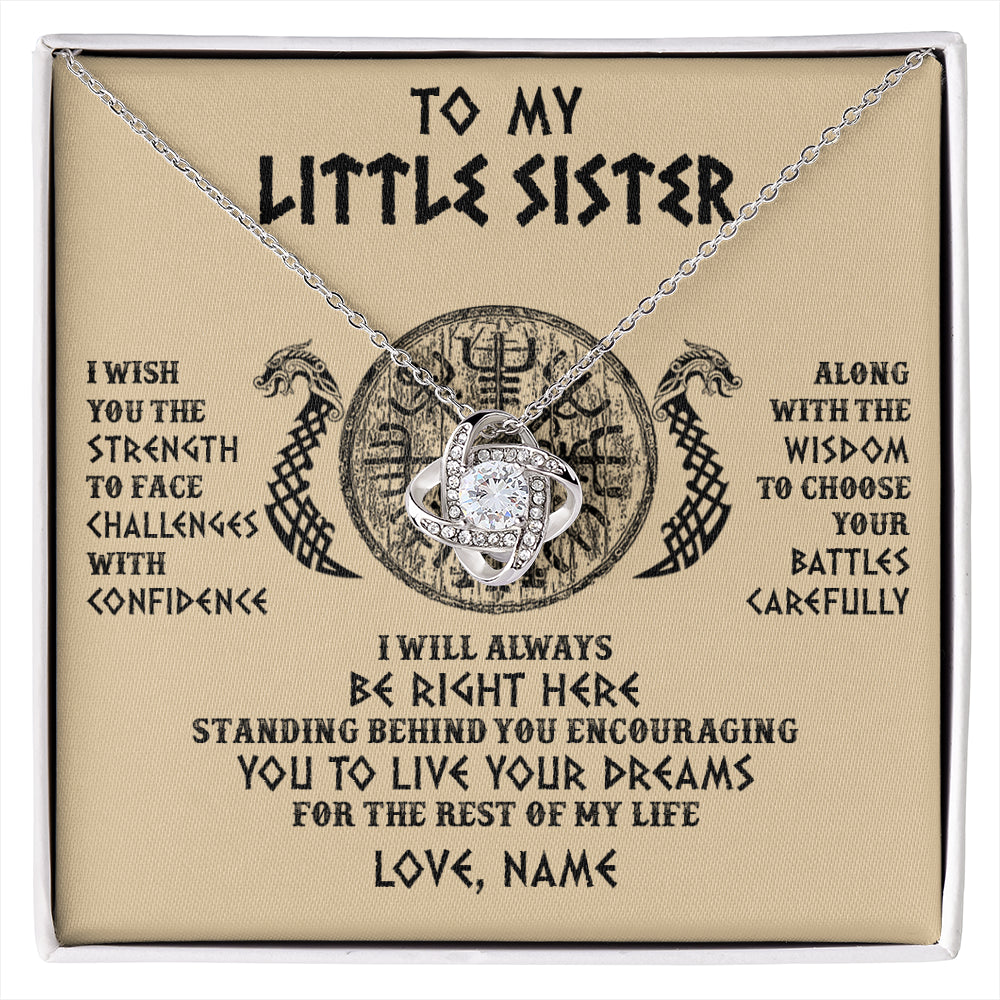 Love Knot Necklace 14K White Gold Finish | 1 | Personalized Little Sister Viking Necklace I Wish You The Strength Scandinavian Norse Runes Viking For Women Sister Birthday Customized Gift Box Message Card | siriusteestore