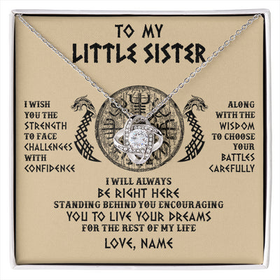 Love Knot Necklace 14K White Gold Finish | 1 | Personalized Little Sister Viking Necklace I Wish You The Strength Scandinavian Norse Runes Viking For Women Sister Birthday Customized Gift Box Message Card | siriusteestore