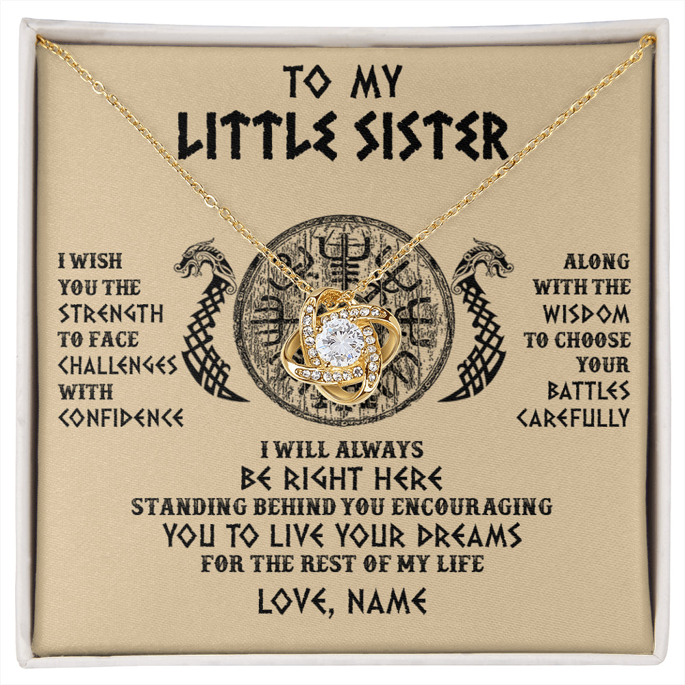 Love Knot Necklace 18K Yellow Gold Finish | 1 | Personalized Little Sister Viking Necklace I Wish You The Strength Scandinavian Norse Runes Viking For Women Sister Birthday Customized Gift Box Message Card | siriusteestore