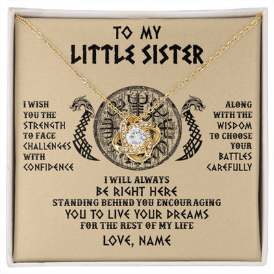 Love Knot Necklace 18K Yellow Gold Finish | 1 | Personalized Little Sister Viking Necklace I Wish You The Strength Scandinavian Norse Runes Viking For Women Sister Birthday Customized Gift Box Message Card | siriusteestore