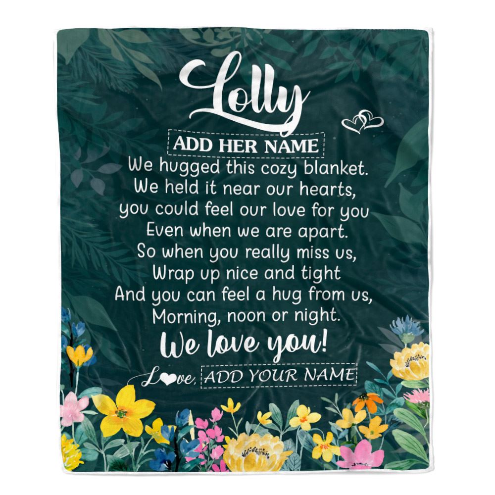Personalized Lolly Blanket From Granddaughter Grandchildren Floral Green We Love You Lolly Birthday Gifts Mothers Day Christmas Customized Fleece Blanket | siriusteestore
