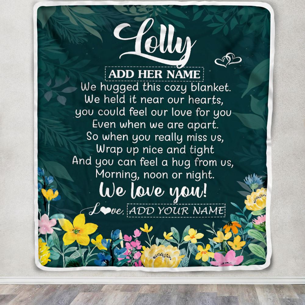 Personalized Lolly Blanket From Granddaughter Grandchildren Floral Green We Love You Lolly Birthday Gifts Mothers Day Christmas Customized Fleece Blanket | siriusteestore