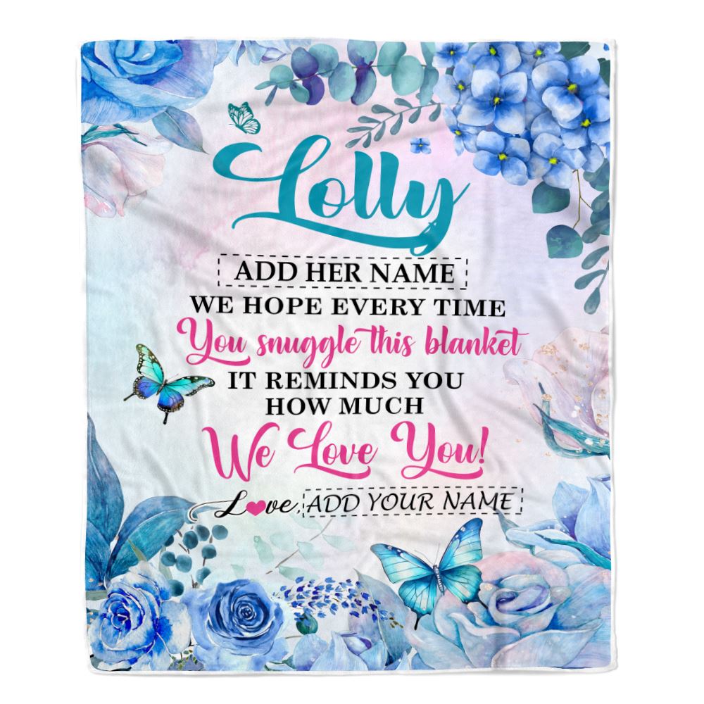 Personalized Lolly Blanket From Grandkids Granddaughter Grandson Floral Print We Love You Lolly Birthday Gifts Mothers Day Christmas Customized Fleece Blanket | siriusteestore
