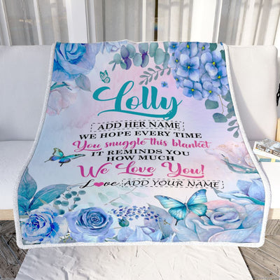 Personalized Lolly Blanket From Grandkids Granddaughter Grandson Floral Print We Love You Lolly Birthday Gifts Mothers Day Christmas Customized Fleece Blanket | siriusteestore