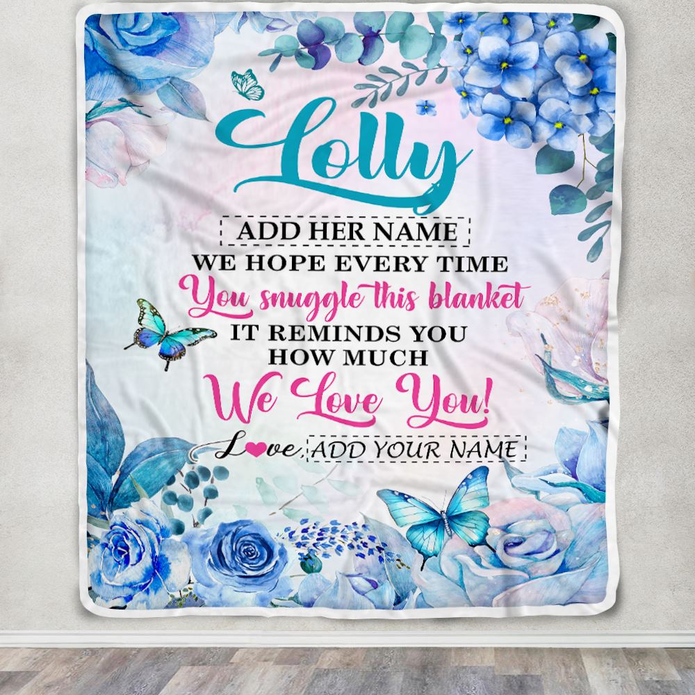 Personalized Lolly Blanket From Grandkids Granddaughter Grandson Floral Print We Love You Lolly Birthday Gifts Mothers Day Christmas Customized Fleece Blanket | siriusteestore