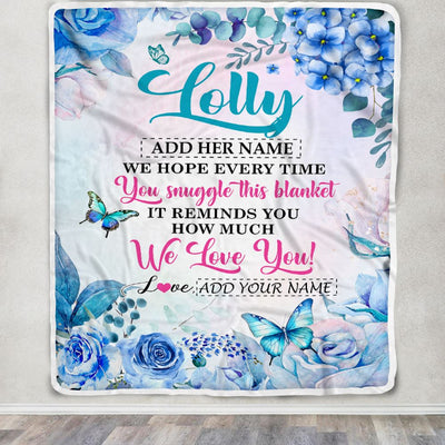 Personalized Lolly Blanket From Grandkids Granddaughter Grandson Floral Print We Love You Lolly Birthday Gifts Mothers Day Christmas Customized Fleece Blanket | siriusteestore