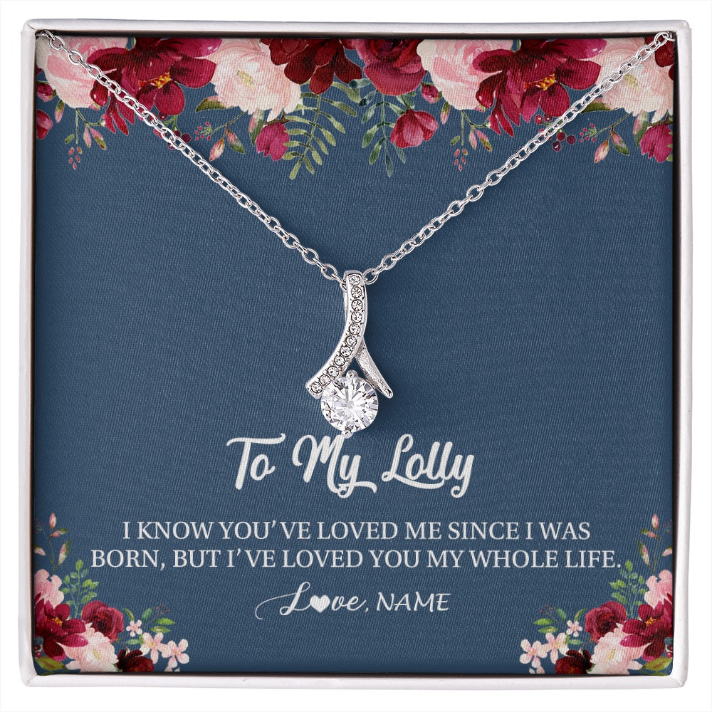 Alluring Beauty Necklace 14K White Gold Finish | 1 | Personalized Lolly Necklace From Grandkids Granddaughter Grandson I've Loved You My Whole Life Floral Lolly Birthday Mothers Day Christmas Customized Message Card | siriusteestore.myshopify