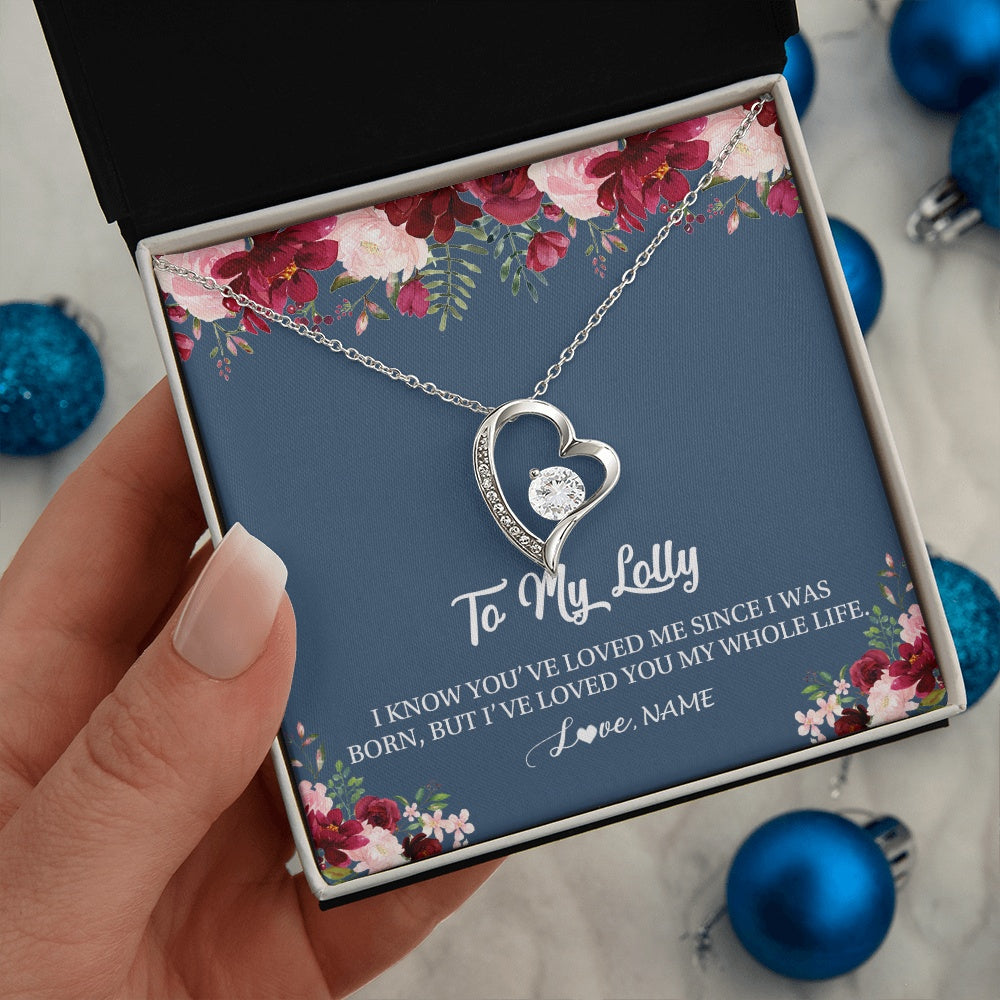 Forever Love Necklace 14K White Gold Finish | 2 | Personalized Lolly Necklace From Grandkids Granddaughter Grandson I've Loved You My Whole Life Floral Lolly Birthday Mothers Day Christmas Customized Message Card | siriusteestore.myshopify
