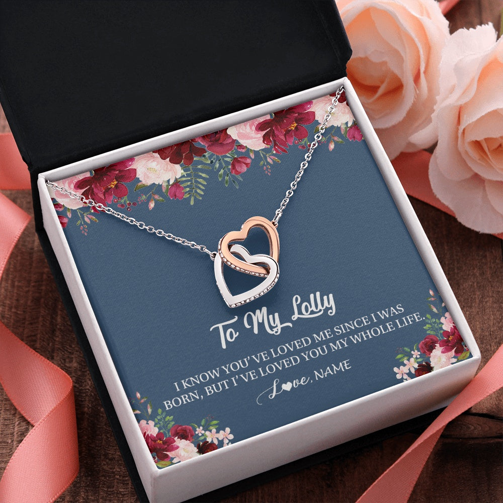 Interlocking Hearts Necklace Stainless Steel & Rose Gold Finish | 2 | Personalized Lolly Necklace From Grandkids Granddaughter Grandson I've Loved You My Whole Life Floral Lolly Birthday Mothers Day Christmas Customized Message Card | siriusteestore.myshopify