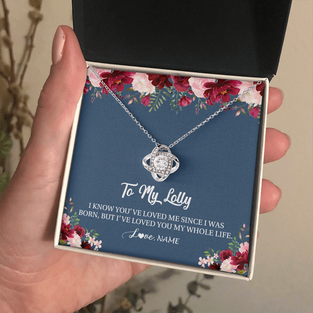 Love Knot Necklace 14K White Gold Finish | 2 | Personalized Lolly Necklace From Grandkids Granddaughter Grandson I've Loved You My Whole Life Floral Lolly Birthday Mothers Day Christmas Customized Message Card | siriusteestore.myshopify