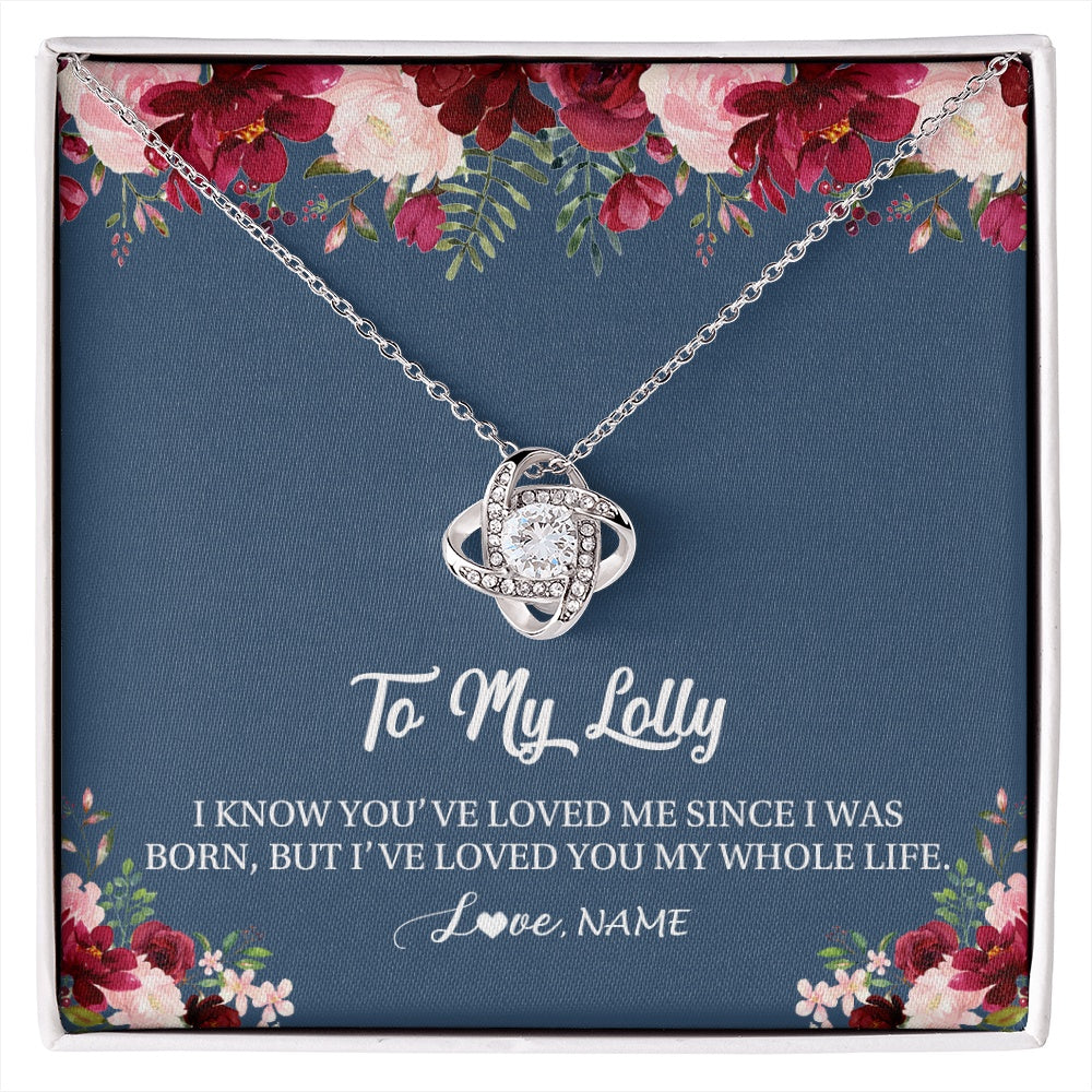 Love Knot Necklace 14K White Gold Finish | 1 | Personalized Lolly Necklace From Grandkids Granddaughter Grandson I've Loved You My Whole Life Floral Lolly Birthday Mothers Day Christmas Customized Message Card | siriusteestore.myshopify