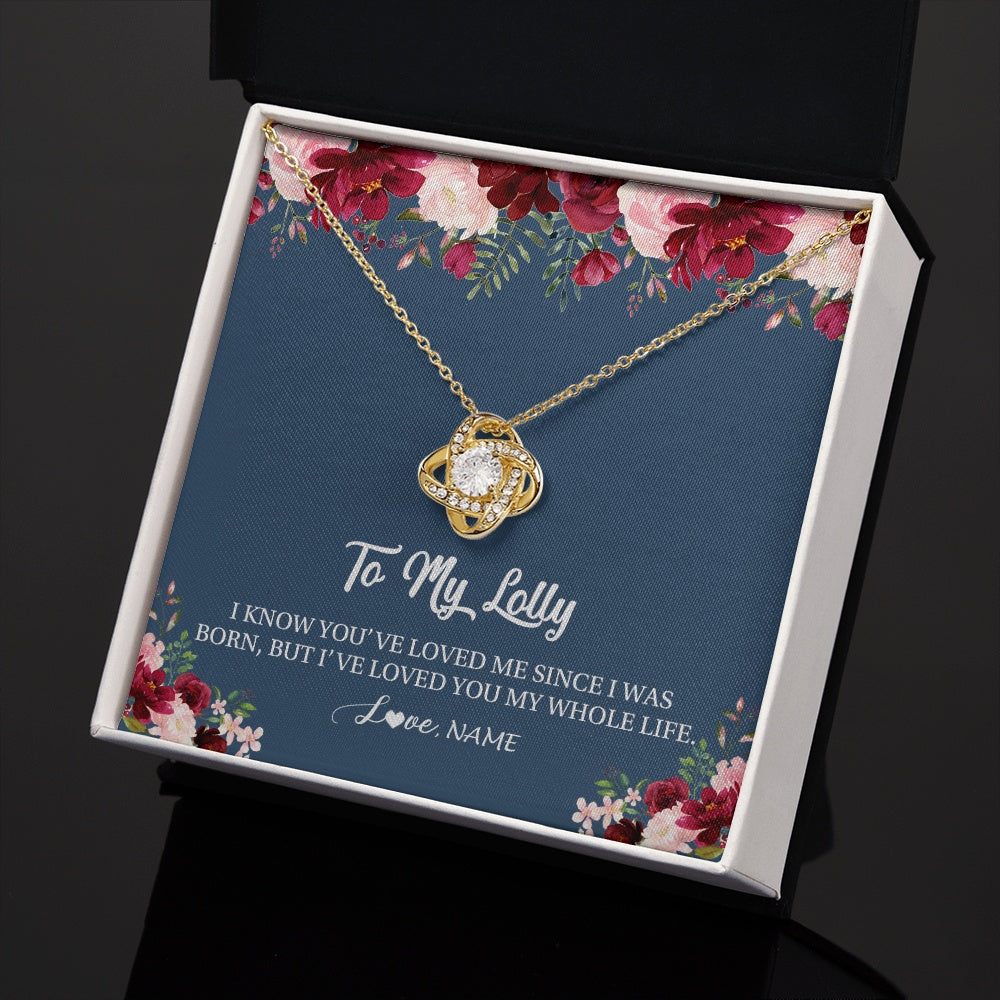 Love Knot Necklace 18K Yellow Gold Finish | 2 | Personalized Lolly Necklace From Grandkids Granddaughter Grandson I've Loved You My Whole Life Floral Lolly Birthday Mothers Day Christmas Customized Message Card | siriusteestore.myshopify