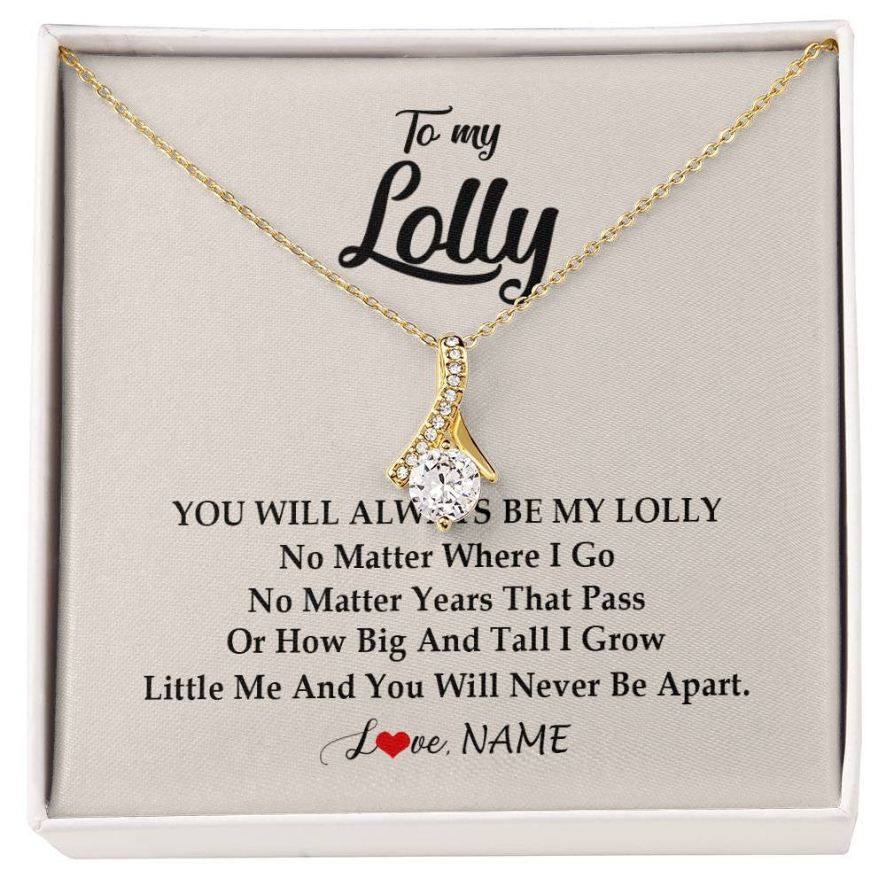 Alluring Beauty Necklace 18K Yellow Gold Finish | Personalized Lolly Necklace From Grandkids Granddaughter Grandson You Will Always Be My Lolly Birthday Mothers Day Christmas Customized Gift Box Message Card | siriusteestore