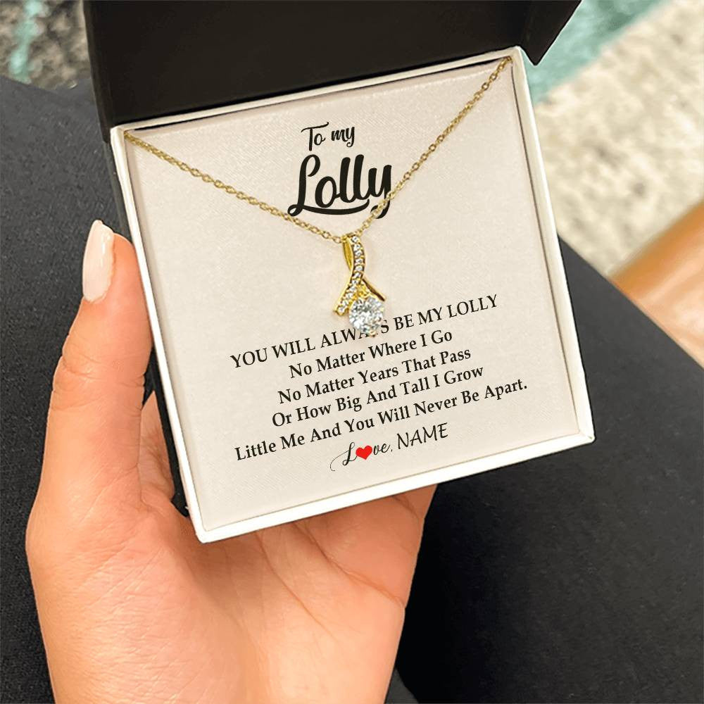Alluring Beauty Necklace 18K Yellow Gold Finish | Personalized Lolly Necklace From Grandkids Granddaughter Grandson You Will Always Be My Lolly Birthday Mothers Day Christmas Customized Gift Box Message Card | siriusteestore