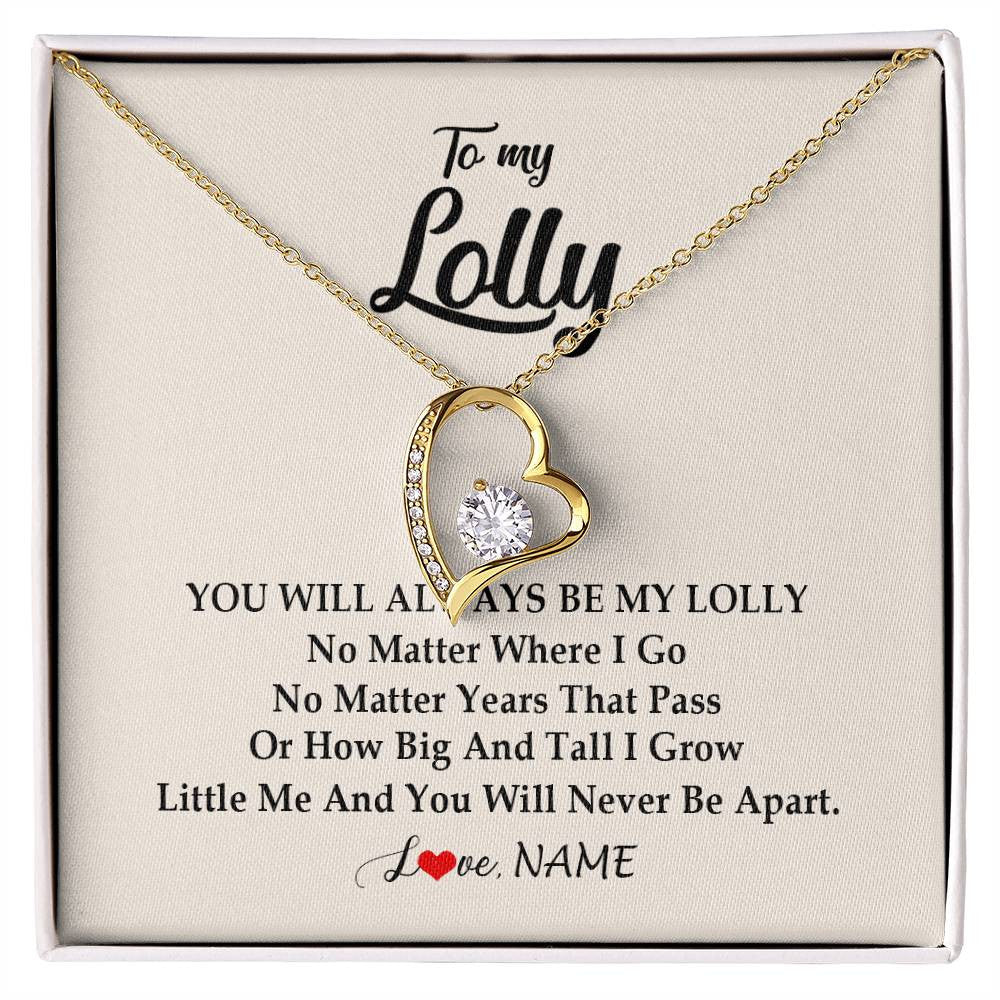 Forever Love Necklace 18K Yellow Gold Finish | Personalized Lolly Necklace From Grandkids Granddaughter Grandson You Will Always Be My Lolly Birthday Mothers Day Christmas Customized Gift Box Message Card | siriusteestore