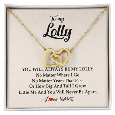 Interlocking Hearts Necklace 18K Yellow Gold Finish | Personalized Lolly Necklace From Grandkids Granddaughter Grandson You Will Always Be My Lolly Birthday Mothers Day Christmas Customized Gift Box Message Card | siriusteestore