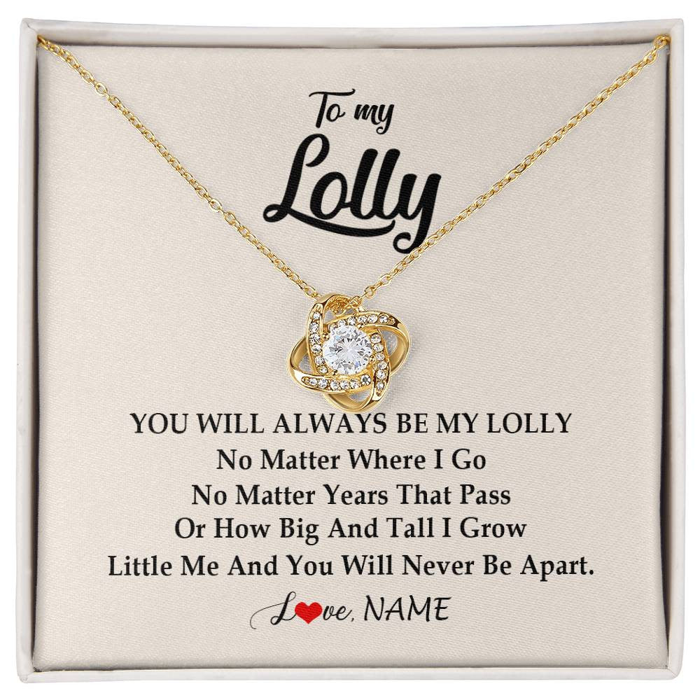 Love Knot Necklace 18K Yellow Gold Finish | Personalized Lolly Necklace From Grandkids Granddaughter Grandson You Will Always Be My Lolly Birthday Mothers Day Christmas Customized Gift Box Message Card | siriusteestore