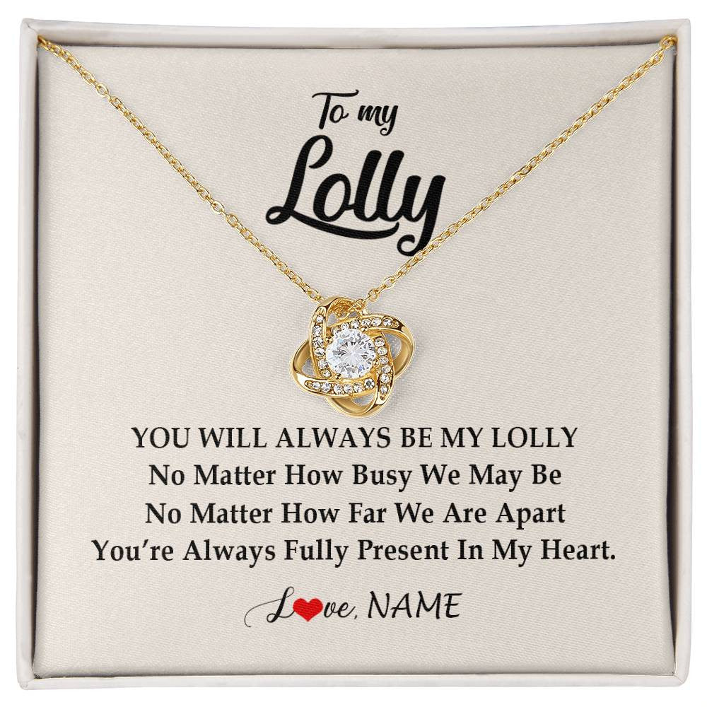 Love Knot Necklace 18K Yellow Gold Finish | Personalized Lolly Necklace From Grandkids Granddaughter Grandson You're Always In My Heart Lolly Birthday Mothers Day Jewelry Customized Gift Box Message Card | siriusteestore