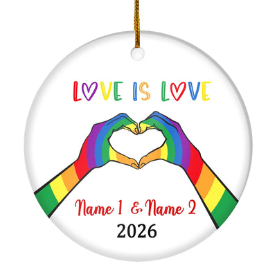 Personalized Love is Love LGBT Ornament Couple LGBTQ Christmas Tree Gay Lesbian Rainbow Friend Lovers Pride Customized Christmas Tree Ornament | siriusteestore