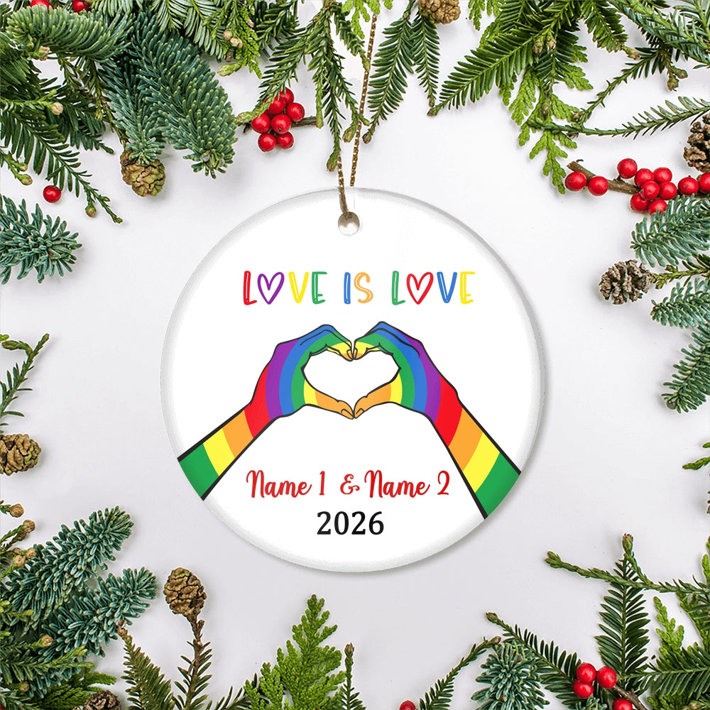 Personalized Love is Love LGBT Ornament Couple LGBTQ Christmas Tree Gay Lesbian Rainbow Friend Lovers Pride Customized Christmas Tree Ornament | siriusteestore