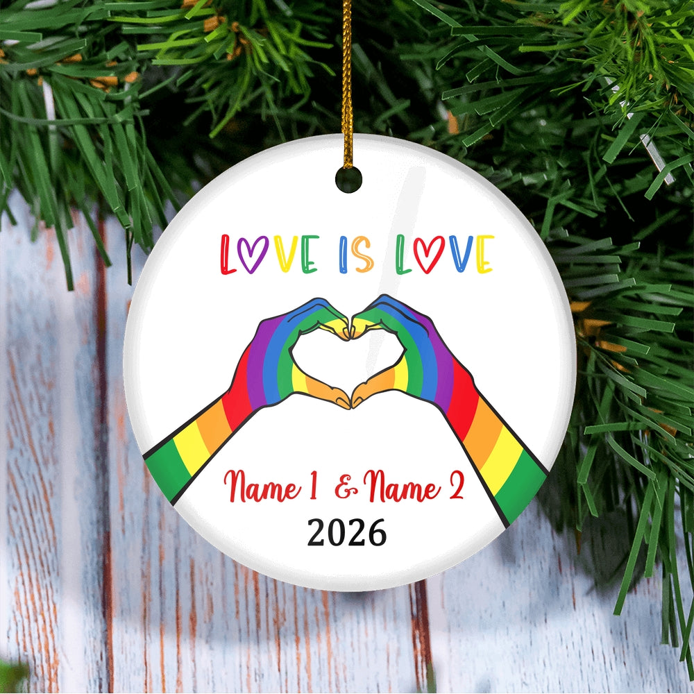 Personalized Love is Love LGBT Ornament Couple LGBTQ Christmas Tree Gay Lesbian Rainbow Friend Lovers Pride Customized Christmas Tree Ornament | siriusteestore