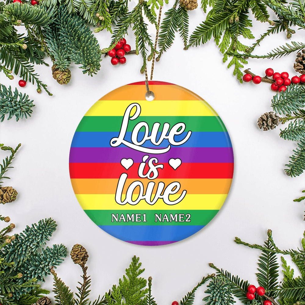 Personalized Love is Love Pride Rainbow LGBT Ornament Couple LGBTQ Gay Lesbian Friend Customized Christmas Tree Ornament | siriusteestore