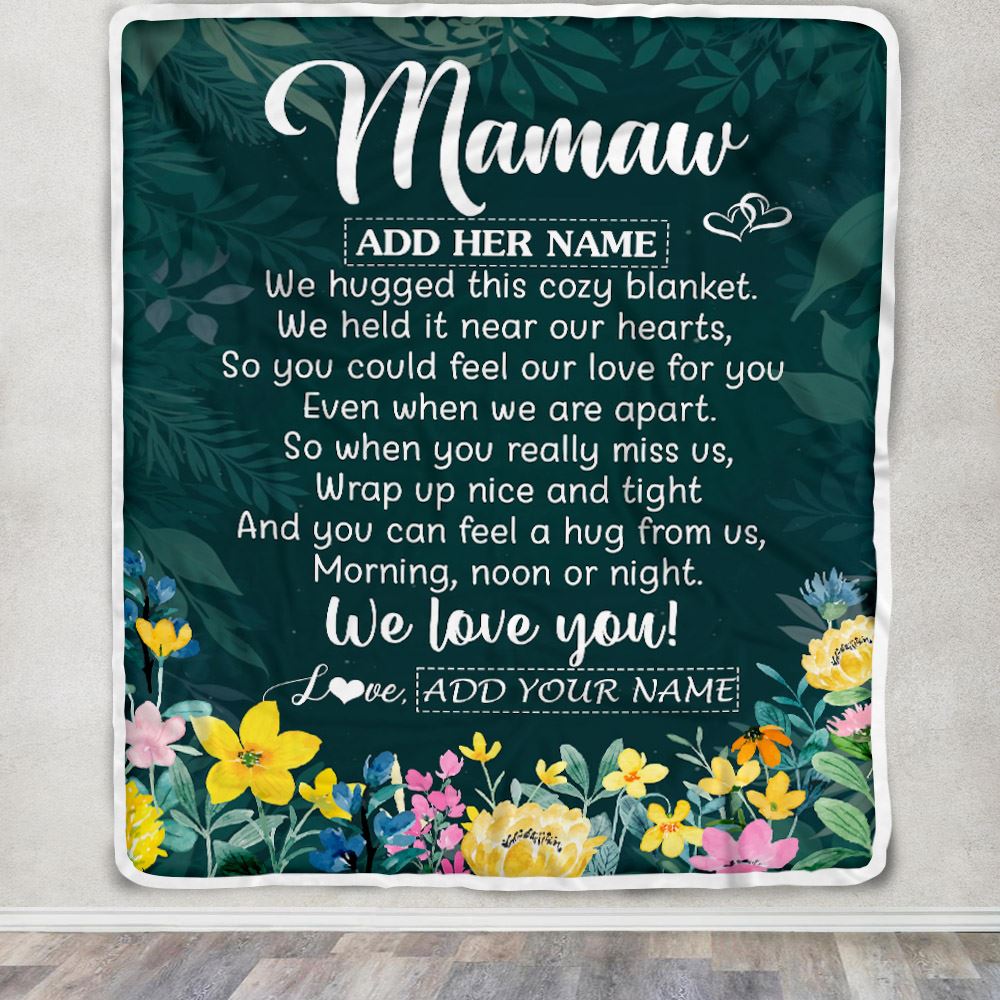Personalized Mamaw Blanket From Granddaughter Grandchildren Floral Green We Love You Mamaw Birthday Gifts Mothers Day Christmas Customized Fleece Blanket | siriusteestore