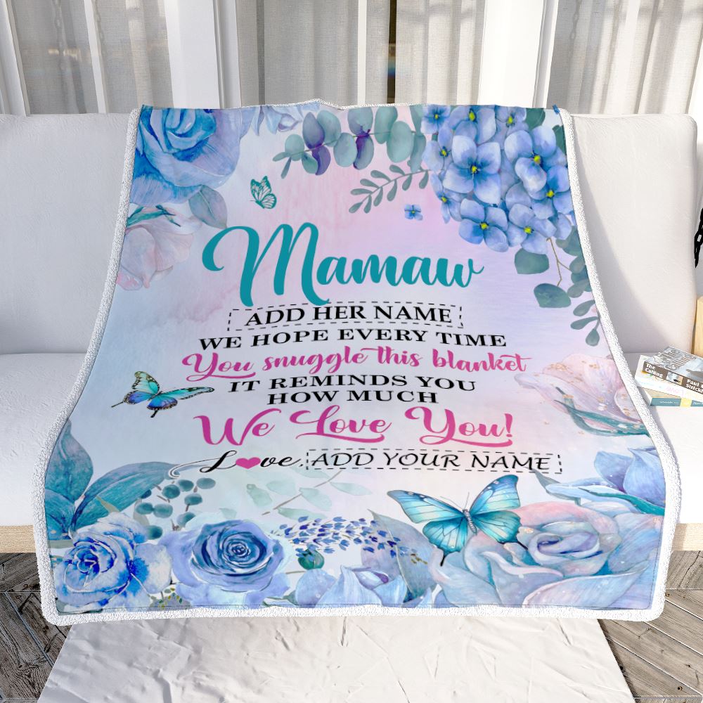 Personalized Mamaw Blanket From Grandkids Granddaughter Grandson Floral Print We Love You Mamaw Birthday Gifts Mothers Day Christmas Customized Fleece Blanket | siriusteestore