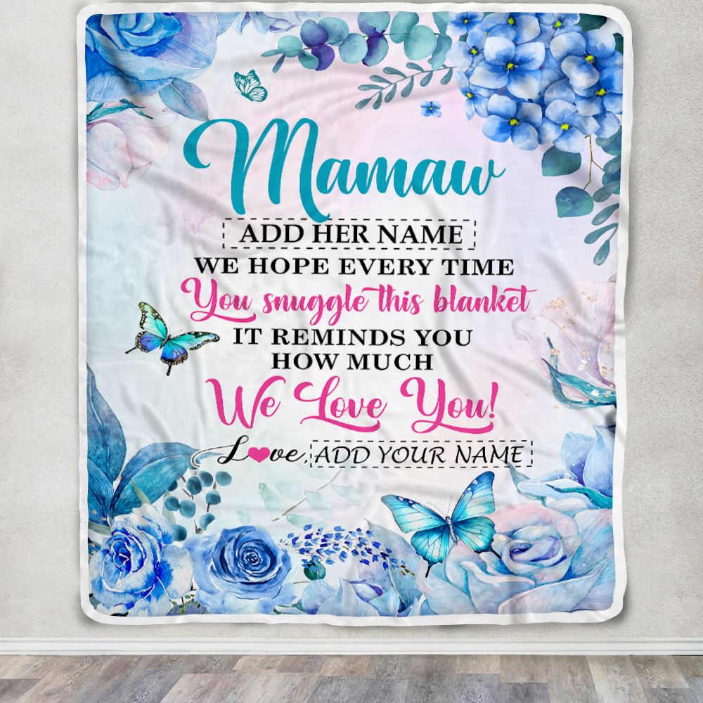Personalized Mamaw Blanket From Grandkids Granddaughter Grandson Floral Print We Love You Mamaw Birthday Gifts Mothers Day Christmas Customized Fleece Blanket | siriusteestore