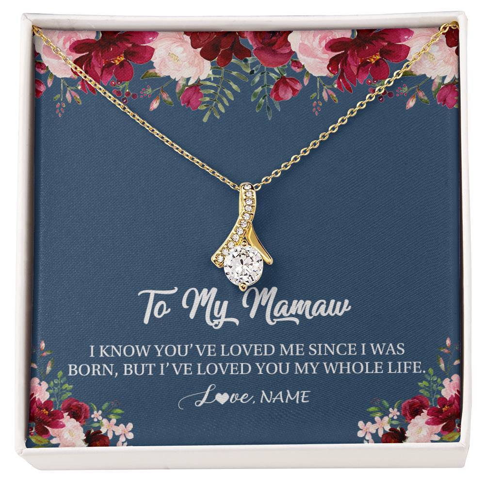 Alluring Beauty Necklace 18K Yellow Gold Finish | Personalized Mamaw Necklace From Grandkids Granddaughter Grandson I've Loved You My Whole Life Floral Mamaw Birthday Mothers Day Christmas Customized Message Card | siriusteestore