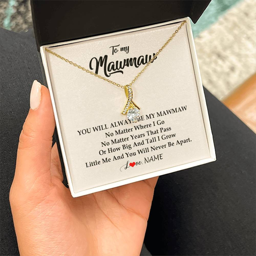 Alluring Beauty Necklace 18K Yellow Gold Finish | Personalized Mawmaw Necklace From Grandkids Granddaughter Grandson You Will Always Be My Mawmaw Birthday Mothers Day Christmas Customized Gift Box Message Card | siriusteestore