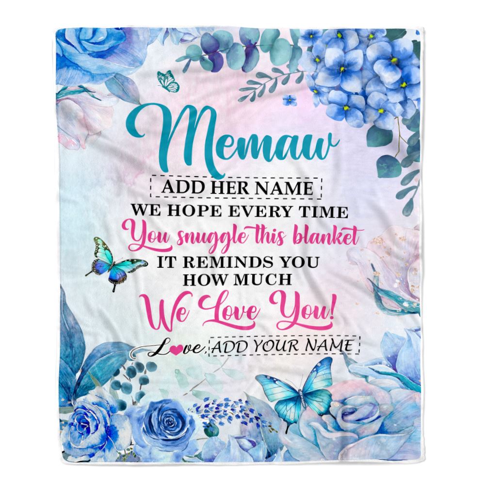 Personalized Memaw Blanket From Grandkids Granddaughter Grandson Floral Print We Love You Memaw Birthday Gifts Mothers Day Christmas Customized Fleece Blanket | siriusteestore