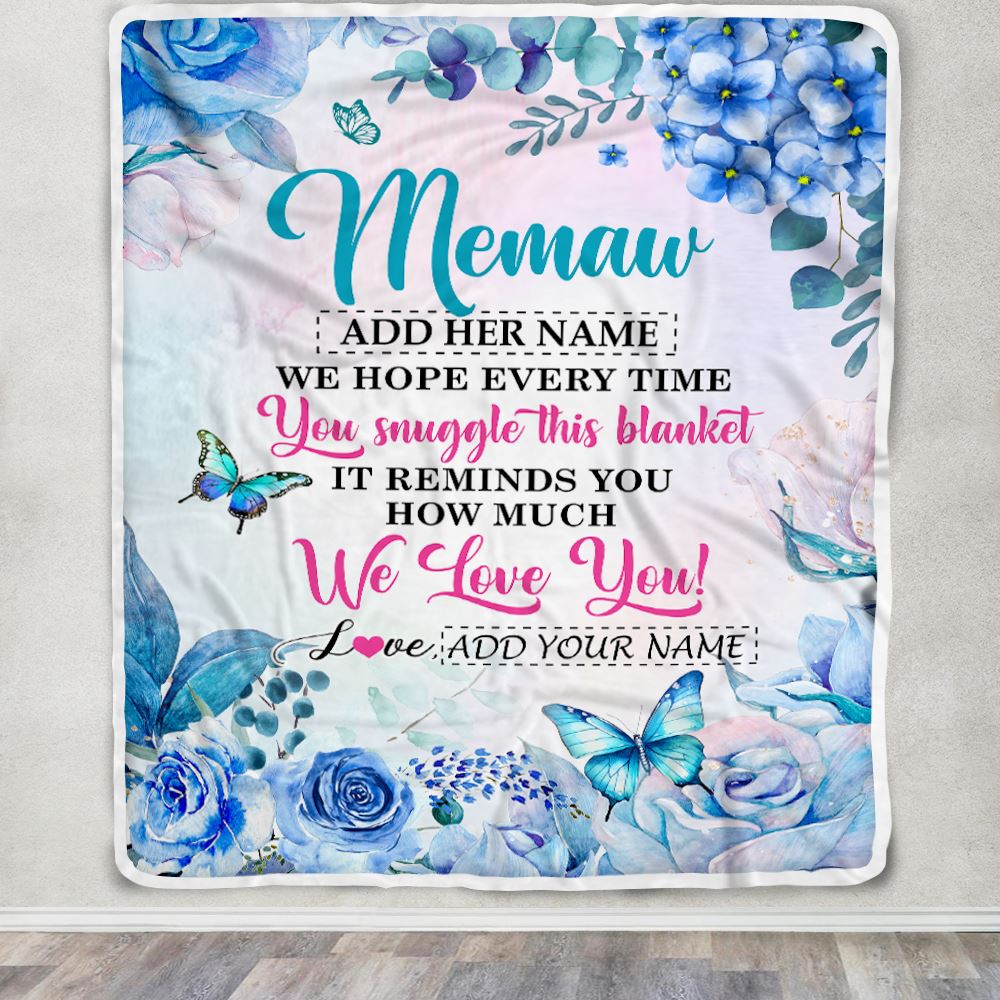 Personalized Memaw Blanket From Grandkids Granddaughter Grandson Floral Print We Love You Memaw Birthday Gifts Mothers Day Christmas Customized Fleece Blanket | siriusteestore