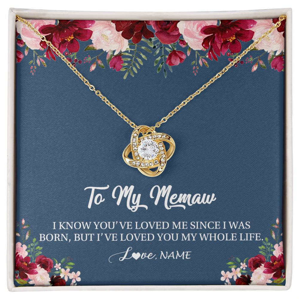 Love Knot Necklace 18K Yellow Gold Finish | Personalized Memaw Necklace From Grandkids Granddaughter Grandson I've Loved You My Whole Life Floral Memaw Birthday Mothers Day Christmas Customized Message Card | siriusteestore