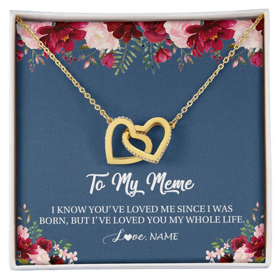 Interlocking Hearts Necklace 18K Yellow Gold Finish | Personalized Meme Necklace From Grandkids Granddaughter Grandson I've Loved You My Whole Life Floral Meme Birthday Mothers Day Christmas Customized Message Card | siriusteestore