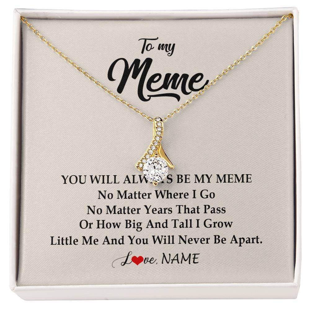 Alluring Beauty Necklace 18K Yellow Gold Finish | Personalized Meme Necklace From Grandkids Granddaughter Grandson You Will Always Be My Meme Birthday Mothers Day Christmas Customized Gift Box Message Card | siriusteestore