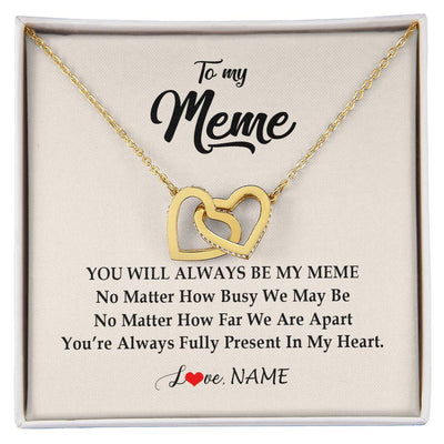 Interlocking Hearts Necklace 18K Yellow Gold Finish | Personalized Meme Necklace From Grandkids Granddaughter Grandson You're Always In My Heart Meme Birthday Mothers Day Christmas Customized Gift Box Message Card | siriusteestore